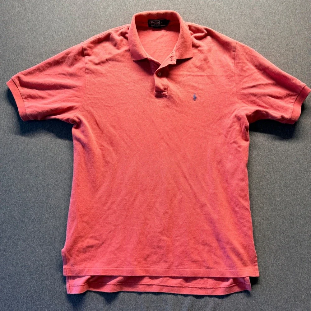 Polo Ralph Lauren Mens Large Coral Pink Short Sleeve Pique Cotton Polo Shirt